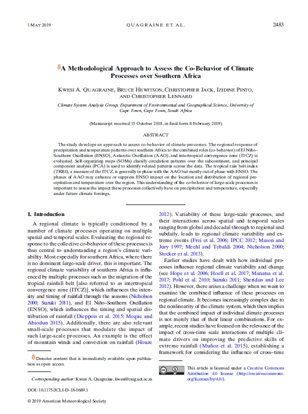 A Methodological Approach to Assess the Co-Behavior of Climate Processes over Southern Africa