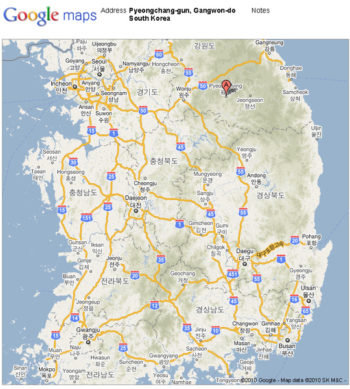 Map of Pyeongchang-gun, Gangwon-do South Korea