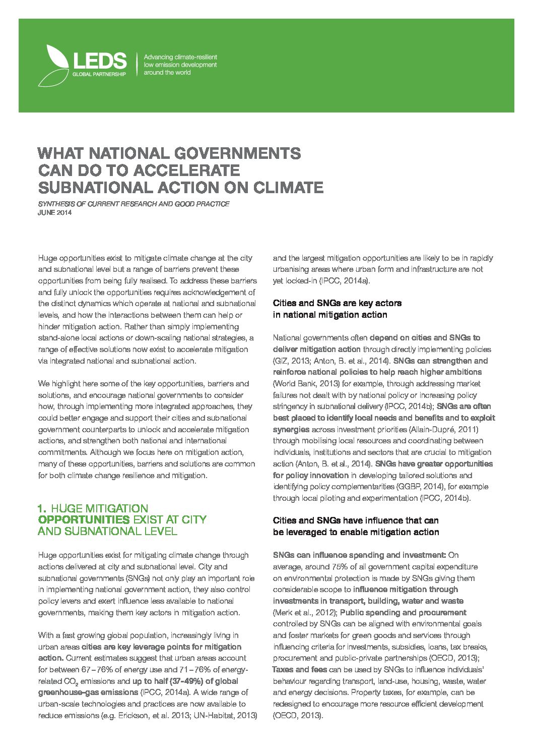 New Publication: What National Governments Can Do to Accelerate Subnational Action on Climate