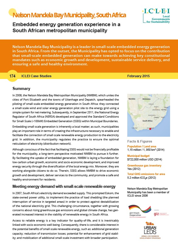 Embedded energy generation experience in a South African metropolitan municipality
