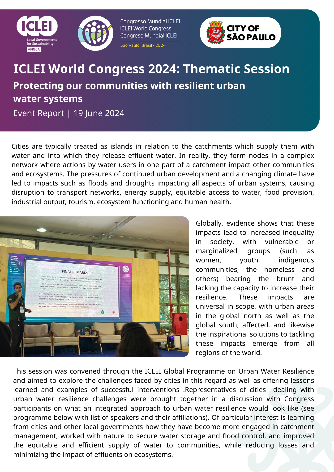 Event report | Protecting our communities with resilient urban water systems